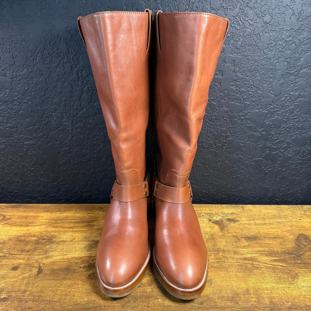 Frye Camryn Tall Harness FR42136 Cognac Leather Tall Boots Womens 10M - Picture 2 of 7